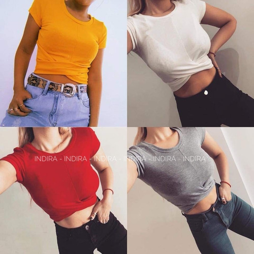 Imagen 2 de 2 de Top Crop Manga Corta Mujer Nudo Cintura Cruzado Morley