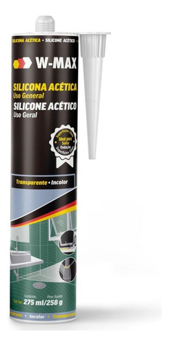 Kit 2 de silicona acética incolora de uso general, 275 ml, Wmax Smooth