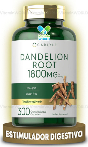 Carlyle Raiz Diente De Leon 1800mg 300capsulas Dandelionroot Sabor Sin sabor