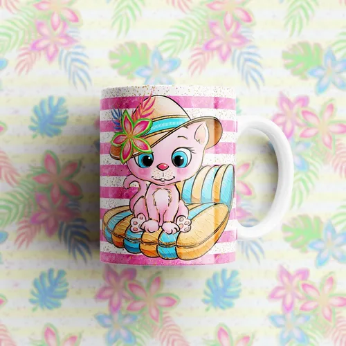 Kit Plantillas Tazas Gatitos Hawaii Kawaii Gatos Infantiles