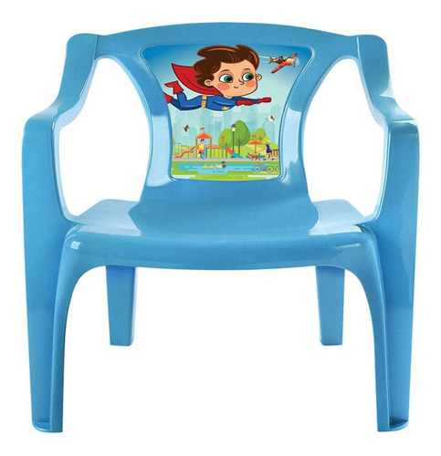 Cadeira Poltrona Infantil Super Heroi Plastica Azul Arqplast