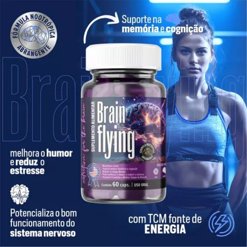Brain Flying Nootrópico Concentração Memória 60 Cápsulas Sem Sabor
