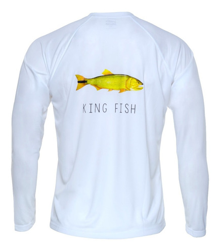 Remera Pesca King Fish Dry Especial Uv50 Pez Dorado Blanco
