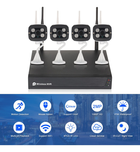 Imagen 5 de 9 de 4ch 1080p Hd Wifi Nvr Kit Con 4 Unids 1080p 2.0mp Inalámbric