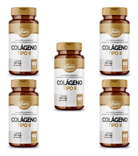 5 Suplemento Colágeno Tipo 2 C/ Vitamina D3 - 60caps Unilife