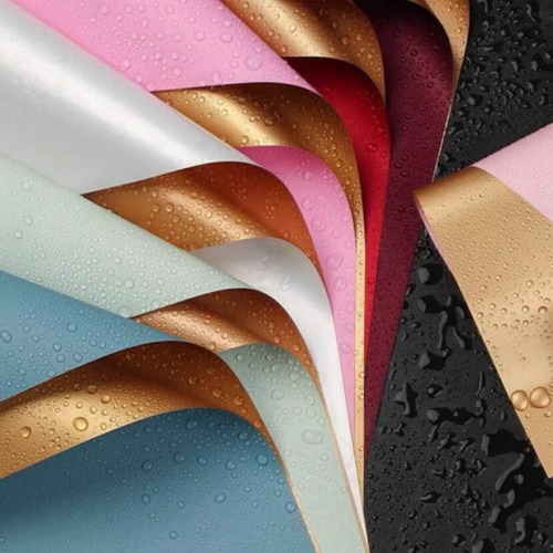 Papel Coreano Bopp Flores Diseño Cara Dorada X20u 3055 Rojo Dorado