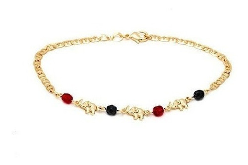 Barzel 18k Bañado En Oro Mariner Link Red Y Black Elephant 