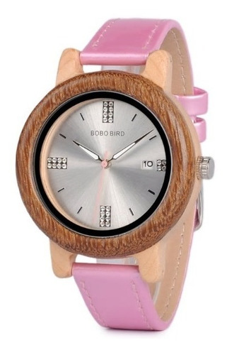 Relógio Feminino Bambu Madeira P29a Pink Analógico Bobo Bird
