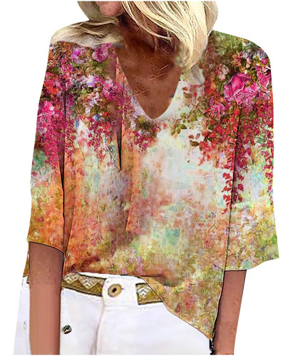 Blusa Moda Otoño Camiseta Manga Larga Estampado Floral Lunar