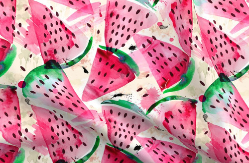 Tela Spoonflower  Sandia Acuarela Fruta Rosa Verano Impreso