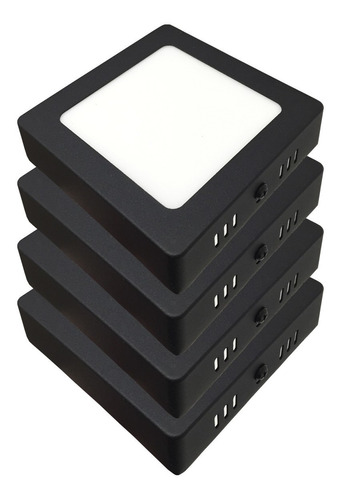 Panel Plafon Led 6w Cuadrado Calido Negro Aplicar Pack X 4