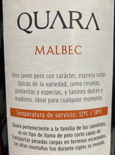 Vino Quara Malbec 750 Ml Caja X6 Unidades