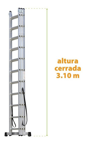 Escalera Aluminio Extensible 3 Tramos De 11 Escalones 7,56 M