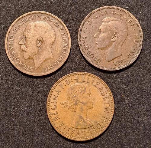 Inglaterra X 3 Monedas 1/2 Penny Incluye Half Penny 1936. (Usado)
