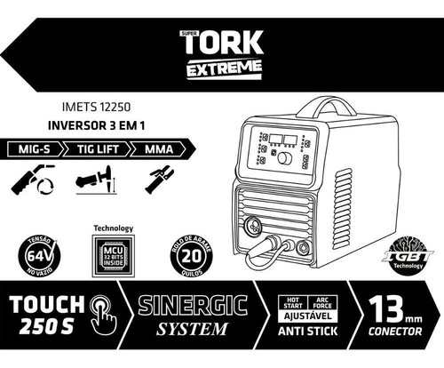 Imagem 4 de 5 de Inversora De Solda Mig/mma/tig 3 Em 1 Touch 250s - Supertork