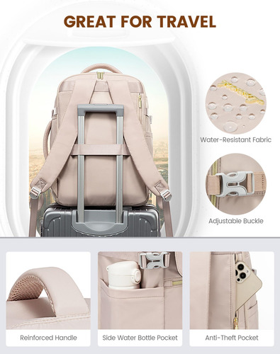 Mochila Para Viaje+3 Neceser Impermeable Rosa