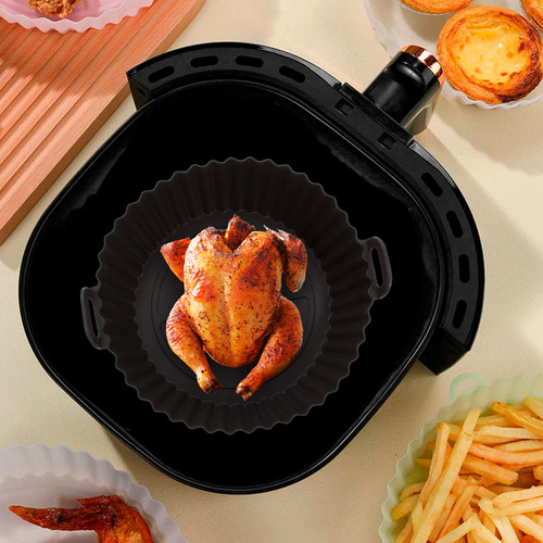 Forma De Silicone Air Fryer Reforçada Reutilizável Cor Preta