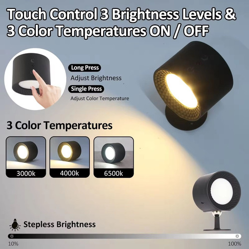 Luz Led Pared Nocturna 360 Doble Cabeza Recargable Rgb Contr Blanco