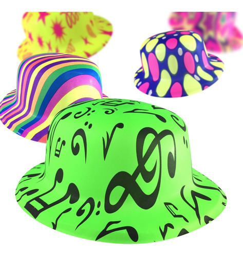 24 Sombreros Para Fiestas Bombin Plastico Neon Batucada Dj