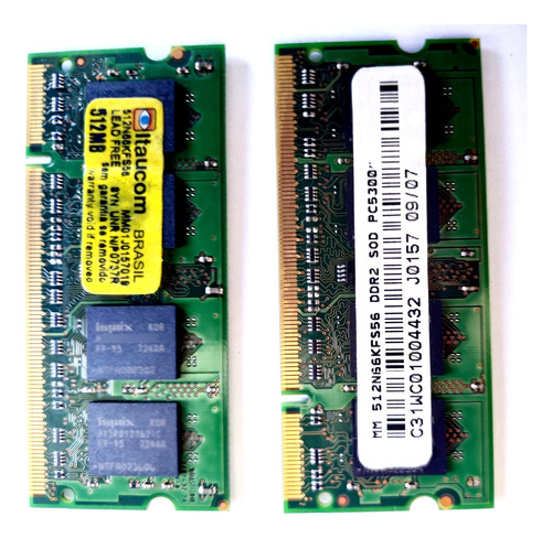 Kit 2 Pentes Memoria Ddr2 512mb Pc5300 Itaucom 512n66kfs56 (Usado)