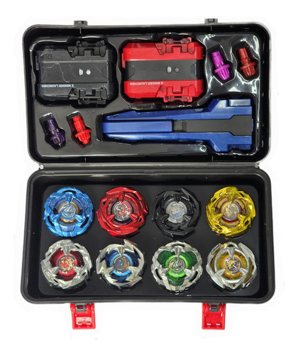 Kit Maleta Com 8 Beyblade Metal Fusion 3 Lançadores 1 Grip