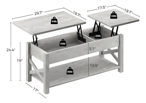 Mesa De Centro De 2 Vías Con Compartimento Oculto Gris