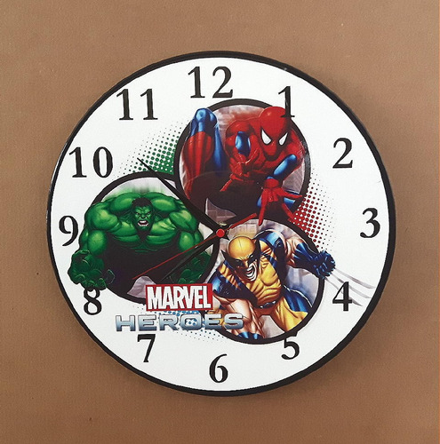 Reloj De Pared Hulk Spider Man Wolverine Plastificadolavable