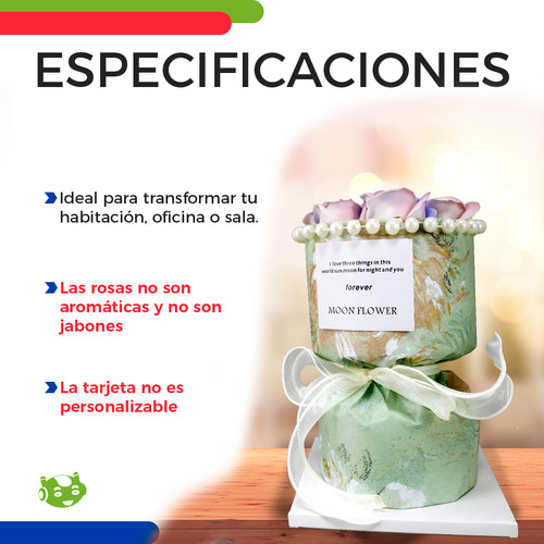 Ramo de Rosas Decorativas Artificiales Regalo para Novia Slim Company Flores Artificiales Eternas Color Verde 8 Piezas