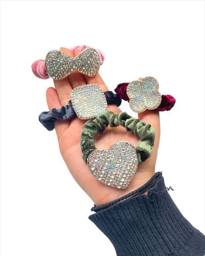 Paquete 4 Donas Scrunchies De Moda Con Diamantes