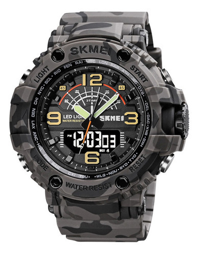 Reloj Hombre Skmei 1617 Sumergible Digital Alarma Cronometro Color De La Malla Gris Camuflaje Color Del Bisel Negro