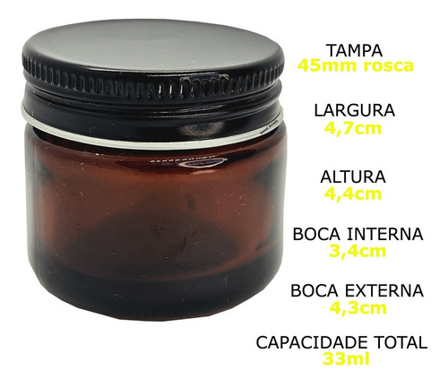 Imagem 2 de 4 de 10 Pote Vidro 30ml Tampa Alumínio Âmbar Porta Velas