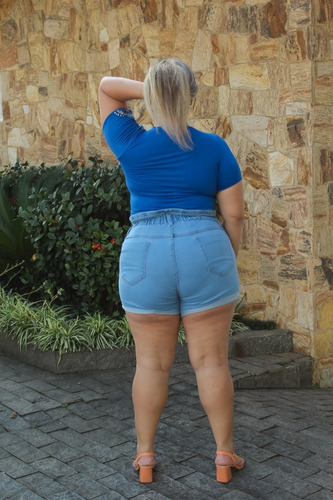 Short Plus Size Jeans Feminino Cintura Alta Lycra E Elastico