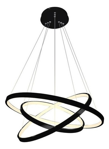 Lustre Led Moderno Pendente Anéis Led 89w 3 Arcos Preto