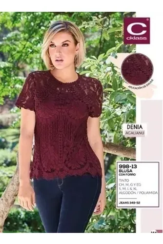 Blusas color vino con encaje hotsell