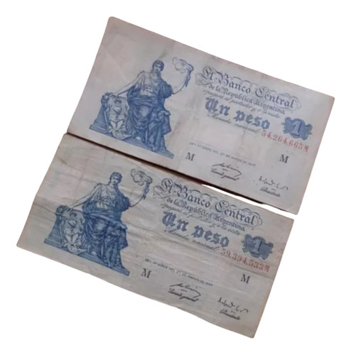2 Billetes De 1 Peso Serie M, Misma Firma Con Distinto Corte