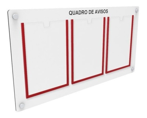 Quadro De Aviso C/ 3 Displays Em Acrílico P/ A4 - Vermelho