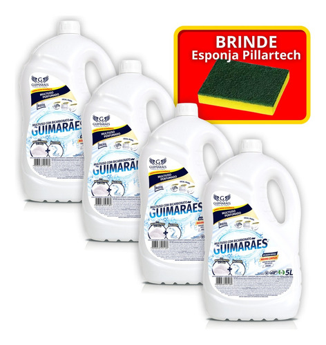 Kit 4 Limpador Com Bicarbonato De Sódio E Álcool 5l +esponja