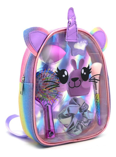 Mochila Infantil Trendy Con Set De Belleza Ar1 15980 Ellobo Color Cierre Lila Diseño De La Tela Transparente