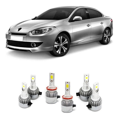 Kit Premium Super Led Farol Alto Baixo Milha Renault Fluence