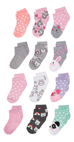 Cherokee Little Girls 12 Calcetines Cortos, 2-4t