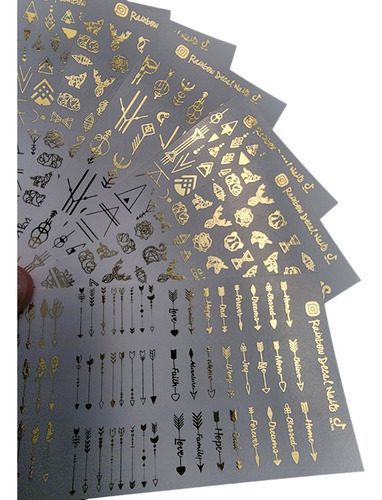 Sticker Tatto Tatuajes Uñas Geometricos, Animales Oro 6pzas