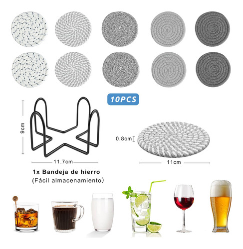 10pcs Portavasos De Bebida De Cuerda De Algodón Trenzada De