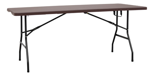 Mesa Plástica Plegable Multiuso Simil Ratán Valija 180 Cm Color Chocolate