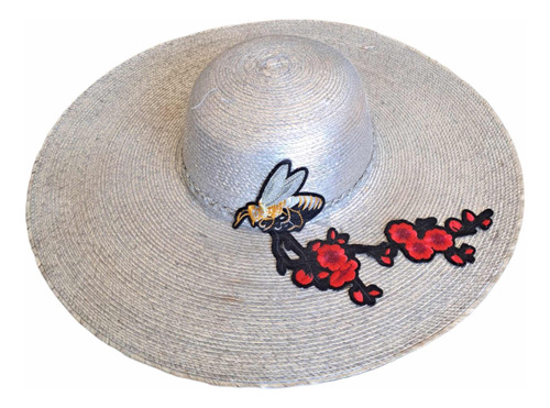 Sombrero Playa Mujer Plateado Con Flores