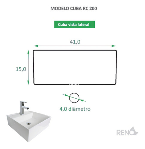 Cuba De Apoio Cerâmica Reno Rc 200 Acabamento Brilhante Cor Branco