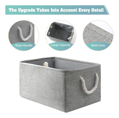 3 Cesta De Almacenamiento Estándar 34x25x17 Cm Plegable Gris Gris Claro