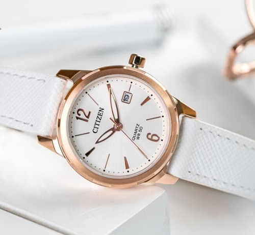 Imagen 6 de 6 de Citizen Lady Quarts Leather White Eu6073-02a ..... Dcmstore