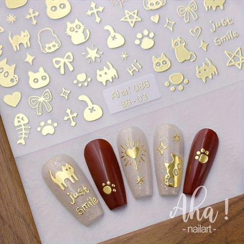5 Pegatinas Autoadhesivas For Uñas Con Diseño De Gato De