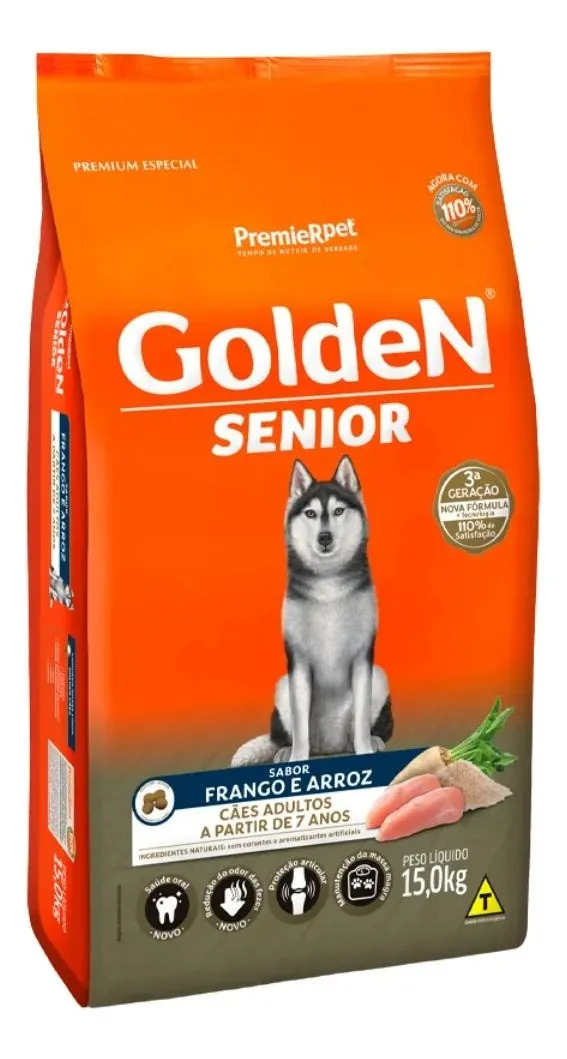 2 Ração Golden Sênior Cães Adultos Sabor Frango E Arroz 15kg