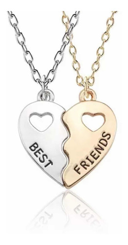 Collar 2 Piezas Corazones Bicolor Bff Amigos Por Siempre Color Plateado